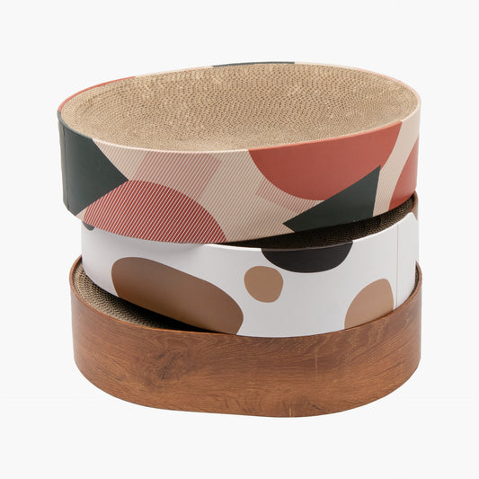 猫用 木目調オーバル爪とぎベッド|2WAY(爪とぎ+くつろぎベッド)