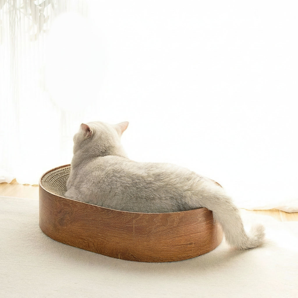 猫用 木目調オーバル爪とぎベッド｜2WAY（爪とぎ＋くつろぎベッド）